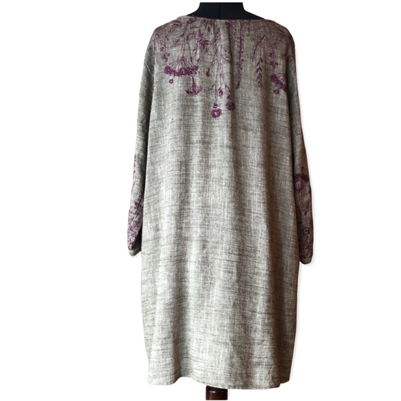 Anthropologie Uncle Frank Grey Linen Embroidered Dress L - Picture 2 of 15
